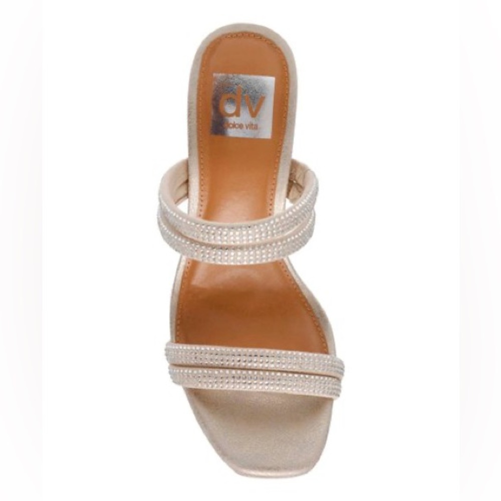 DV by Dolce Vita Gold Persia‎ Chunky Heel Open-Toe Rhinestone-Detail Sandal - Picture 6 of 14